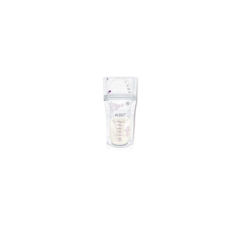 Pungi stocare lapte, Philips Avent, 25 buc, Fermoar dublu, Fara BPA, 180 ml, Transparent