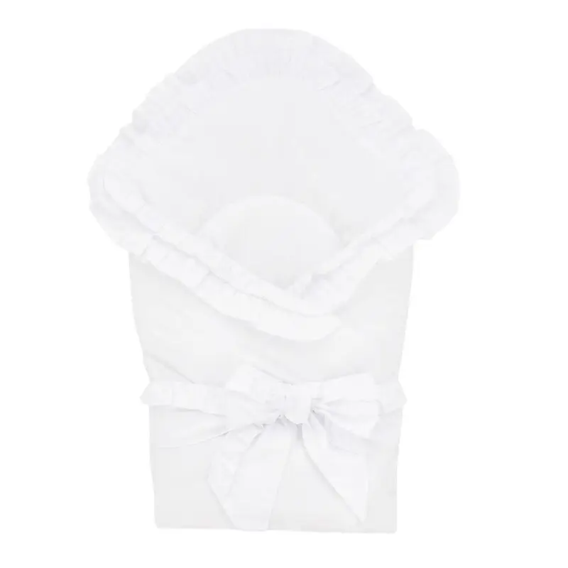 Paturica de infasat, MimiNu, Multifunctionala pentru botez, Cu volanase, Cu inchidere cu panglica si arici velcro, Dimensiune 75x75 cm, Din bumbac certificat Oeko Tex Standard 100, White