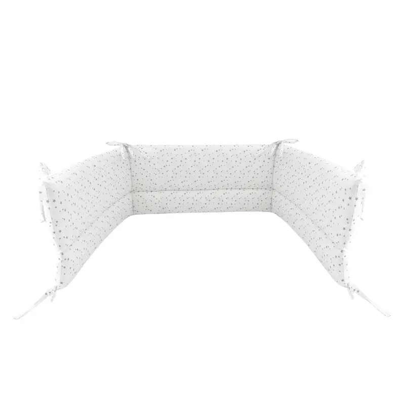 Aparatoare pentru patut, MimiNu, Din bumbac certificat Oeko Tex Standard 100, 180x30 cm, Cu panglici, Mini Gray Stars
