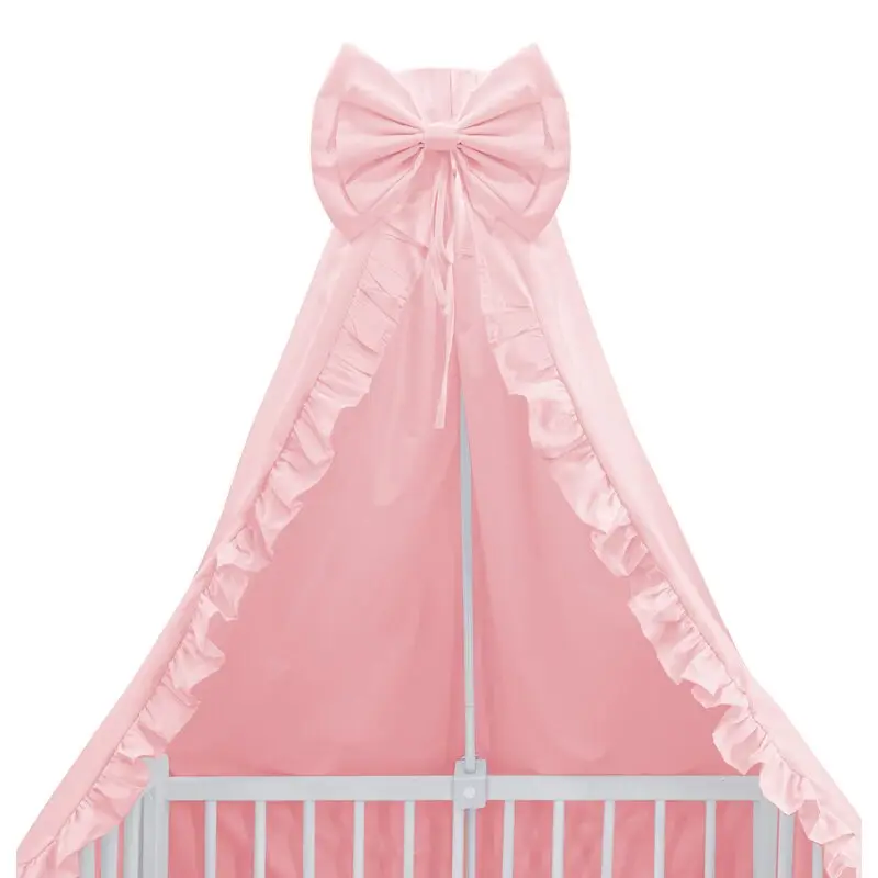 Baldachin, MimiNu, Pentru patut, Cu funda si volanas, 210x145 cm, Materiale certificate Oeko Tex Standard 100, Colectia Royal, Powder Pink