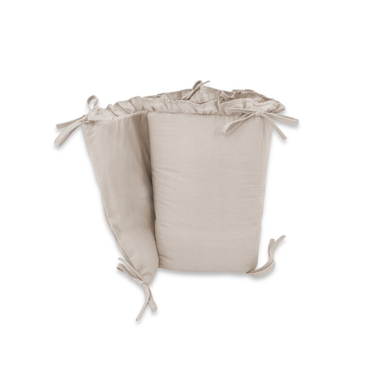 Aparatoare pentru patut, MimiNu, Cu volanase, Din bumbac certificat Oeko Tex Standard 100, 180x30 cm, Cu panglici, Colectia Royal, Beige