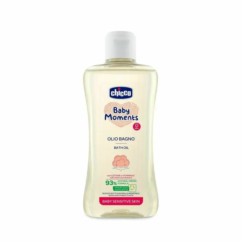 Ulei de baie, Chicco, Pentru pielea sensibila a bebelusi, 74% ingrediente de origine naturala, 200 ml