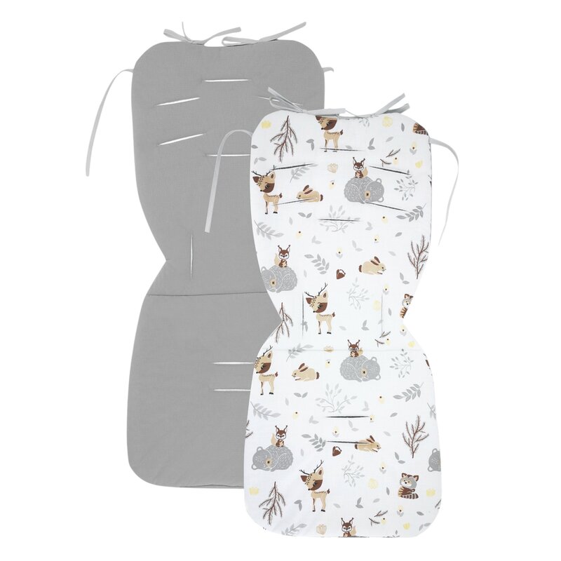 Salteluta pentru carucior, MimiNu, Reversibila, Cu doua fete, Din catifea si bumbac, Materiale certificate Oeko Tex Standard 100, 78 x 34 cm, Forest Friends Beige/Gray