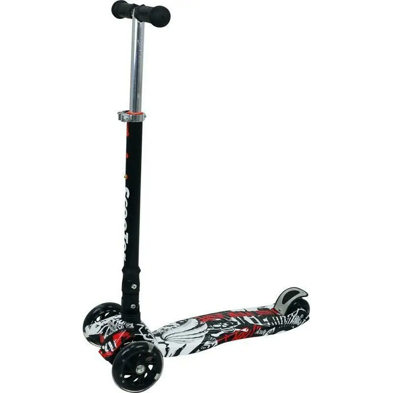 Trotineta copii, Free2Move Zik Zak cu lumini LED pentru baietei, Pliabila si compacta, Platforma antiderapanta, Ghidon reglabil, Rulmenti ABEC-7, Varsta 3 - 6 ani, Black