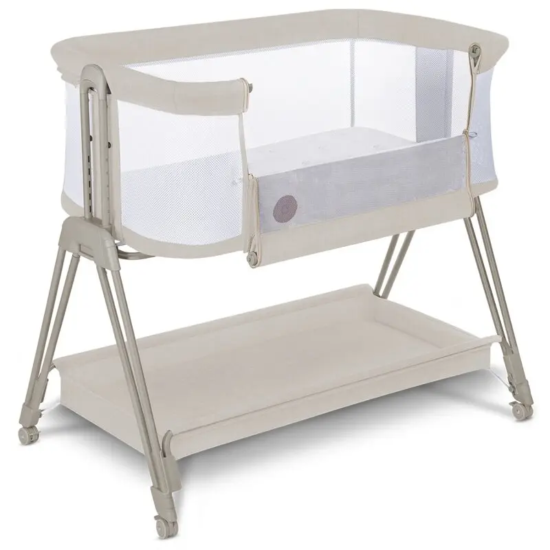 Patut co-sleeper, Lionelo, Luna, 2 in 1, Cu laterala culisanta, Cu setare unghiulara, Cu roti, Reglabil in 6 pozitii pe inaltime, Bej