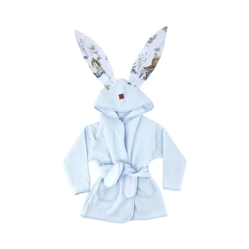 Halat de baie, MimiNu, Cu urechi, 5 - 7 ani, Moale, Cu buzunare, Cu cordon, Din bumbac si thermo fleece, Materiale certificate Oeko Tex Standard 100, Design, Let's Go Blue