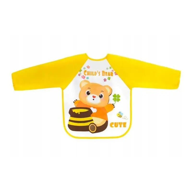Baveta impermeabila, Bocioland, Cu maneci lungi, Dimensiune 40x35 cm, Teddy Bear