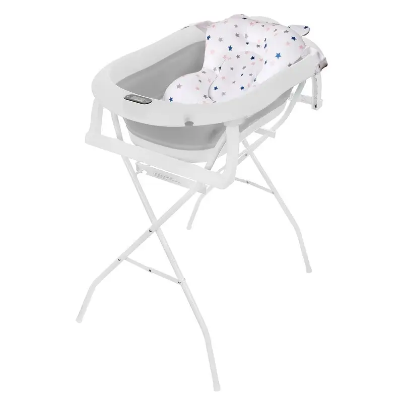 Pachet cadita pliabila + suport, Primabobo, Genua Premium, Cu termometru, dop si suport anatomic, Conform cu standardul european de securitate EN71, 80 x 50 x 22, Gri