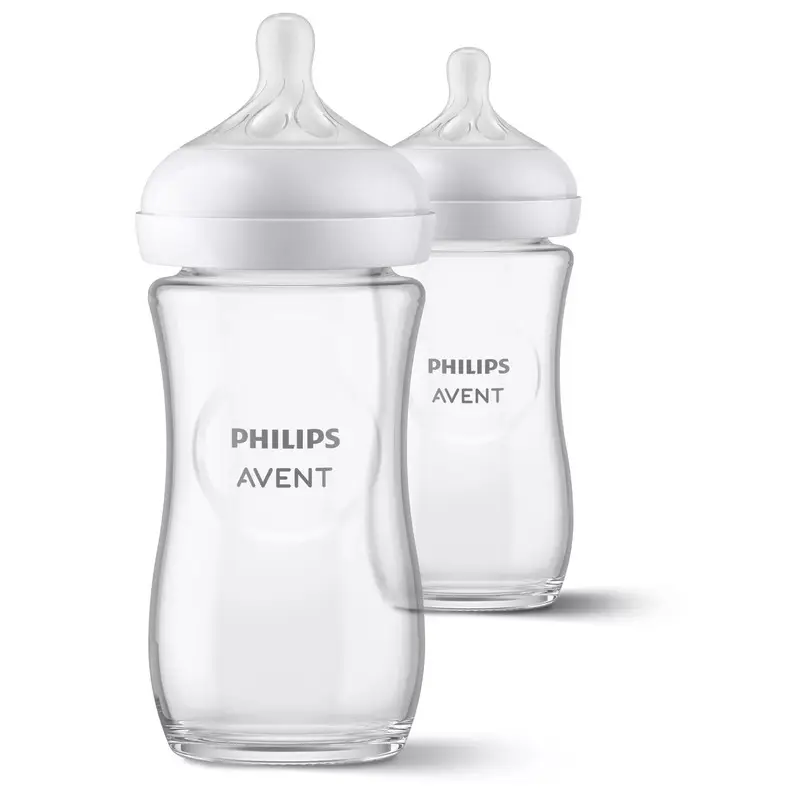 Biberon anticolici, Philips Avent, Din sticla, Natural Response, 240 ml, 1 luni+, 2 bucati, Alb