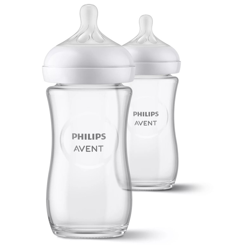 Biberon anticolici, Philips Avent, Din sticla, Natural Response, 240 ml, 1 luni+, 2 bucati, Alb