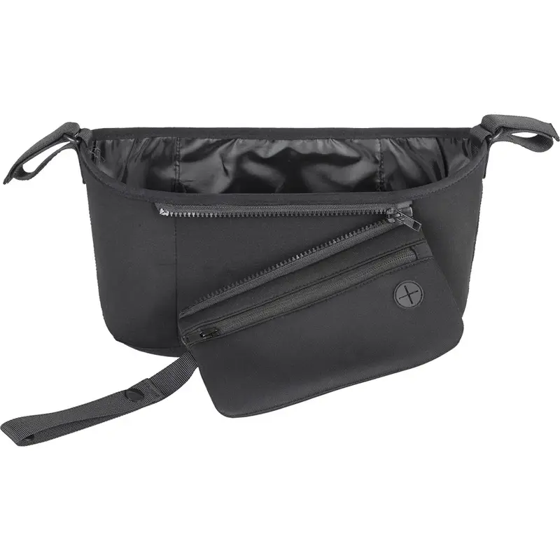 Organizator carucior, Petite&Mars, Cu buzunar frontal detasabil, Dimensiune universala, 31.5x19.5x9.5 cm, Atasare usoara cu Velcro, Negru