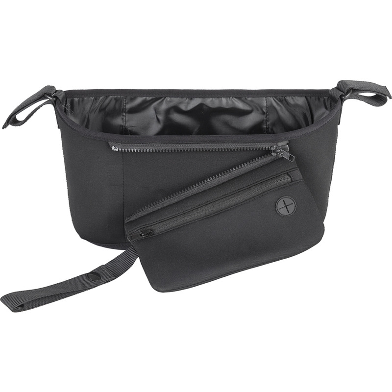 Organizator carucior, Petite&Mars, Cu buzunar frontal detasabil, Dimensiune universala, 31.5x19.5x9.5 cm, Atasare usoara cu Velcro, Negru
