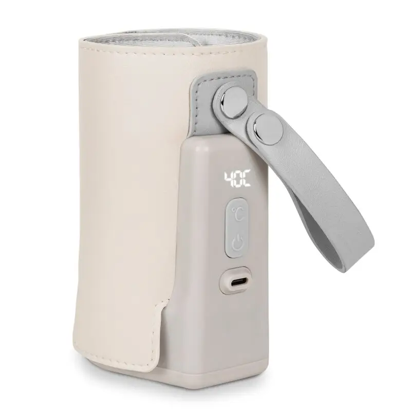 Incalzitor biberoane, Lionelo, ThermUp Go Plus, Portabil, Cu aspect elegant, Temperatura constanta pana la 24 h, Incarcare USB, Bej