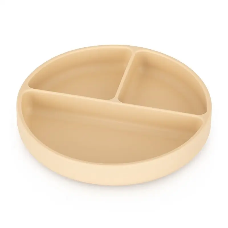 Farfurie compartimentata, Petite&Mars, Take&Match, Rotunda, Cu ventuza si 3 compartimente, Silicon, Fara BPA, 500 ml, 6 luni+, Bej