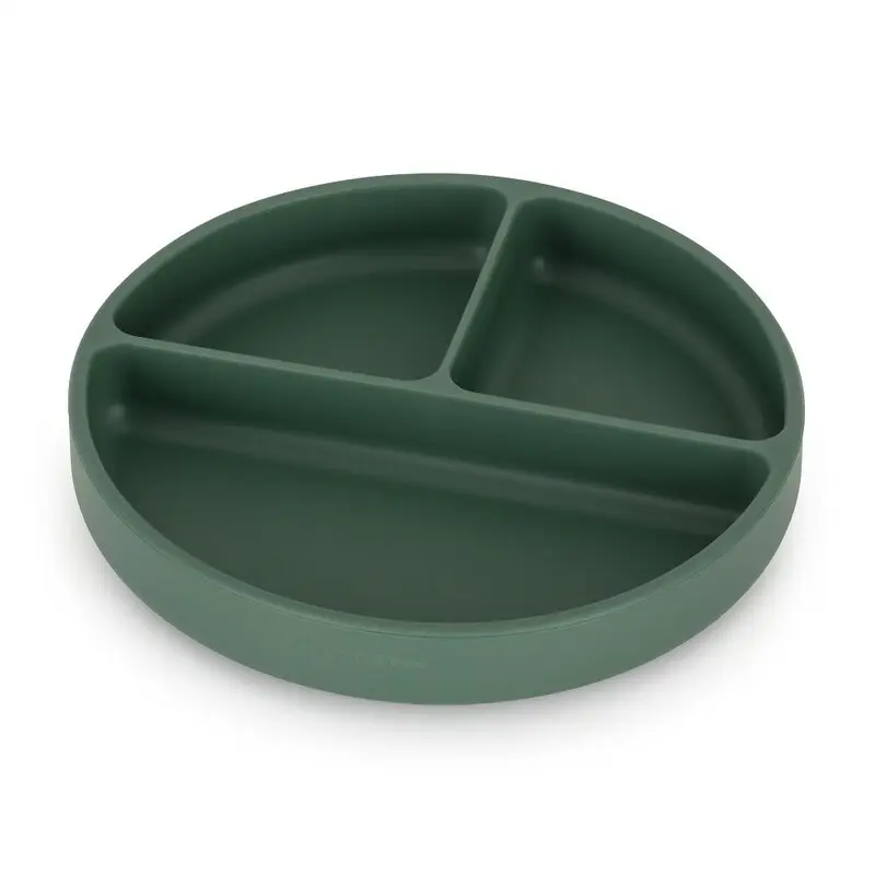 Farfurie compartimentata, Petite&Mars, Take&Match, Rotunda, Cu ventuza si 3 compartimente, Silicon, Fara BPA, 500 ml, 6 luni+, Verde