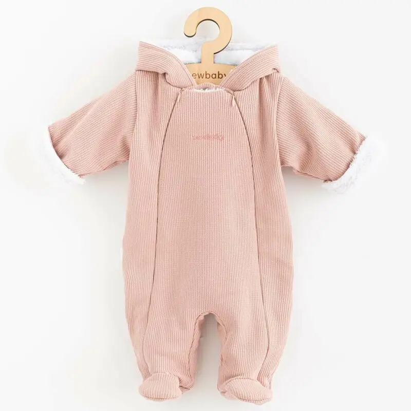 Salopeta de iarna, New Baby, Pentru bebelusi, Cu gluga, Marime 68, Din bumbac si elastan, Cu captuseala din polar, Frosty Pink
