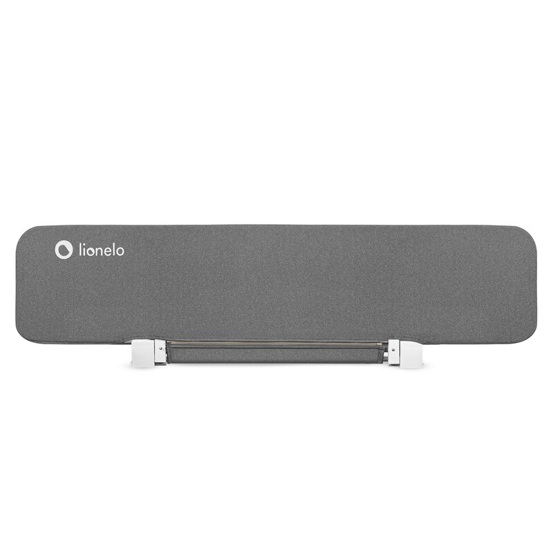 Bariera de protectie pentru pat, Lionelo, Lora XL, Pliabila, Sistem de blocare StandSafe, Geanta de transport inclusa, 150x46 cm, Conform cu BS 7972:2001+A1:2009, Gri