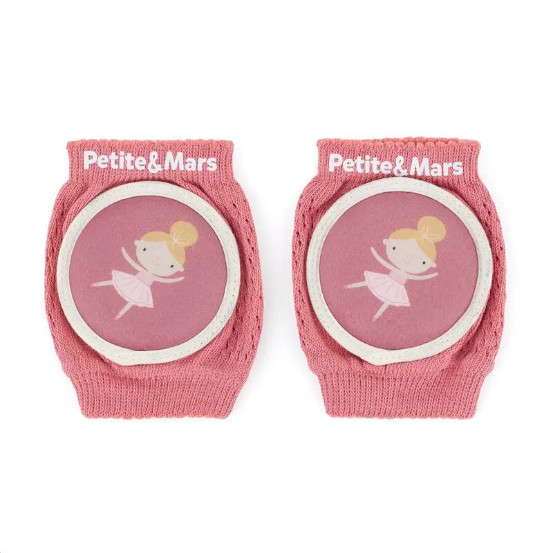 Genunchiere cu pernute, Petite&Mars, Cu elastic, Material respirabil, Stratul antiderapant, 13x10 cm, 6 luni+, Roz