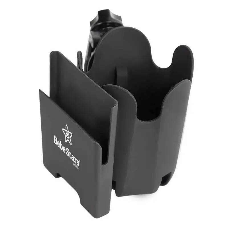 Suport pentru carucior, Bebe Stars, Universal, Pentru biberon/pahar si carcasa smartphone, Rotire 360 grade, Din materiale ecologice, Black