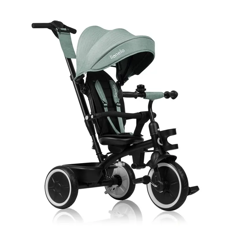 Tricicleta copii, Lionelo, Berry, 2 in 1, Multifunctionala, Suport picioare, Control al directiei, Scaun reversibil, Rotire 360 grade, Functie de roata libera, Utilizare pana la 5 ani, Constructie din otel, Conform cu standardul EN71, Verde