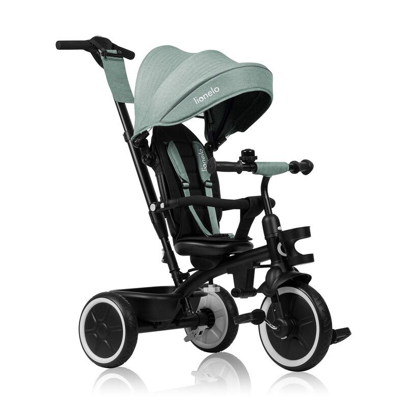 Tricicleta copii, Lionelo, Berry, 2 in 1, Multifunctionala, Suport picioare, Control al directiei, Scaun reversibil, Rotire 360 grade, Functie de roata libera, Utilizare pana la 5 ani, Constructie din otel, Conform cu standardul EN71, Verde