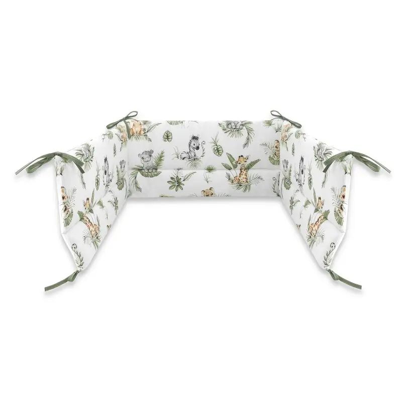 Aparatoare pentru patut, Qmini, Din bumbac certificat Oeko Tex Standard 100, 210X30 cm, Cu panglici, Safari