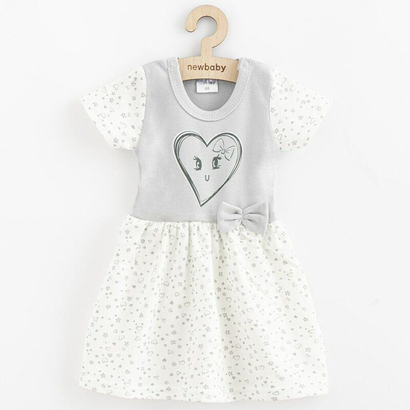 Rochita, New Baby, Cu maneca scurta, In forma de A, Din 100% bumbac certificat Oeko Tex Standard 100, Marime 74, 6-9 luni, Hearts