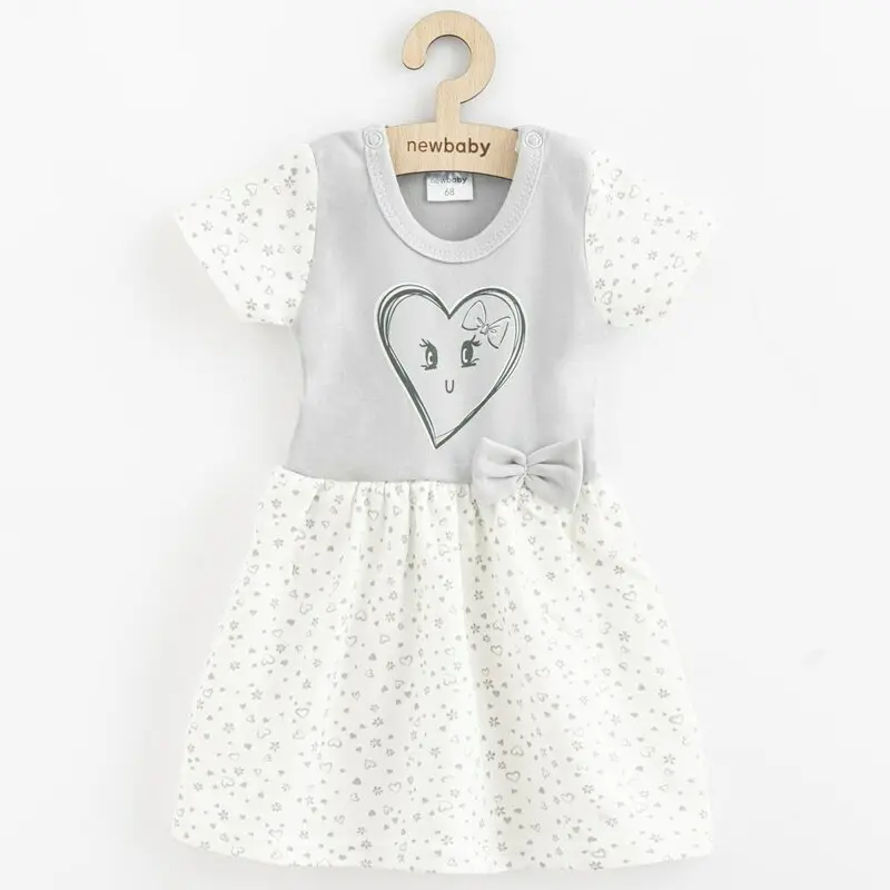 Rochita, New Baby, Cu maneca scurta, In forma de A, Din 100% bumbac certificat Oeko Tex Standard 100, Marime 68, 4-6 luni, Hearts