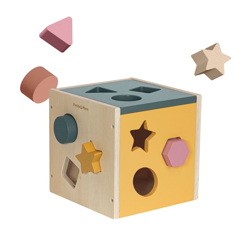 Cub de activitati, Petite&Mars, Gravity Wood of Mars, Cu 12 piese, 12 luni+, Multicolor