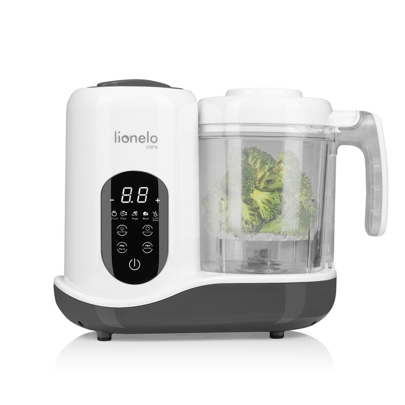 Aparat de gatit, Lionelo, BabyMenu, 5 in 1, Cu gatire la abur, dezghetare, amestecare, incalzire, sterilizare, Cu recipient din tritan, Alb