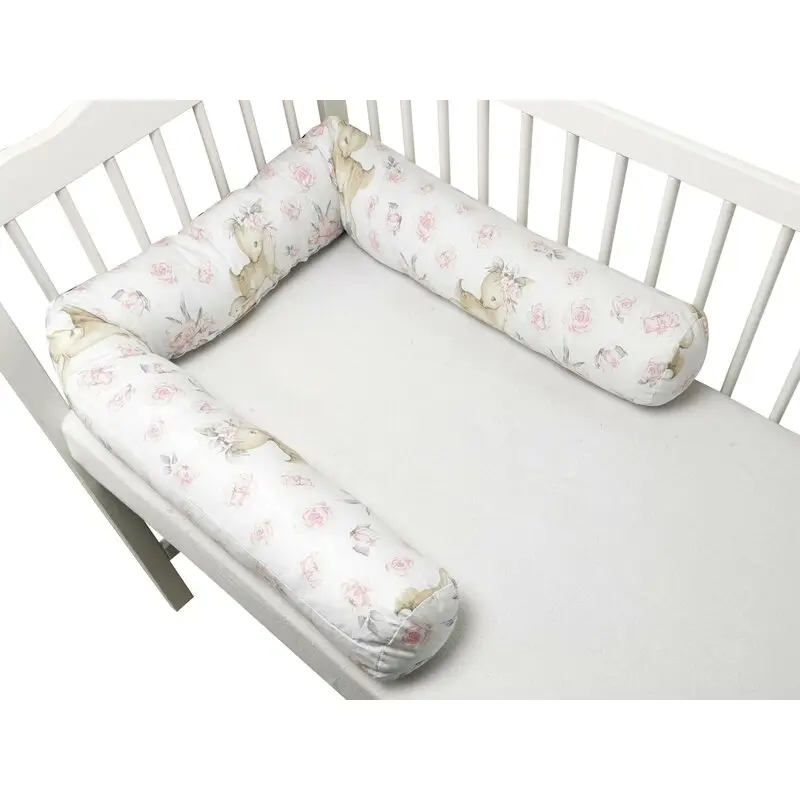 Aparatoare pentru patut, MimiNu, Tip rulou, Cu husa detasabila, Lungime 180 cm, Din bumbac certificat Oeko Tex Standard 100, Sweet Deer Pink