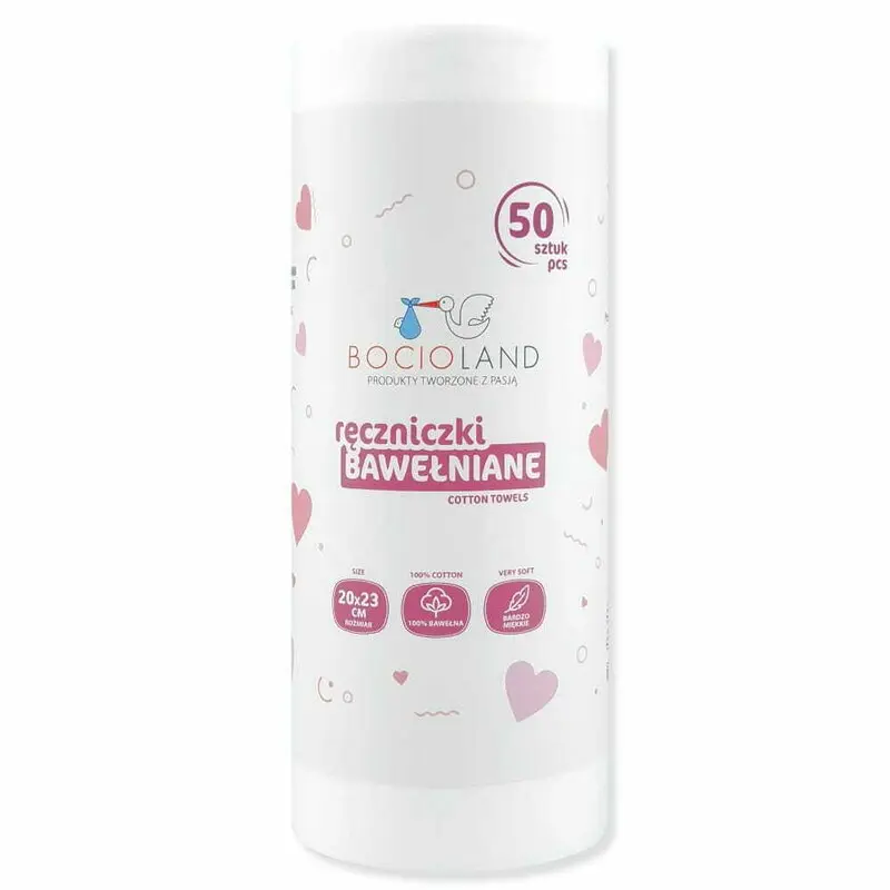 Set 50 bucati prosopele, Bocioland, Pe rola, Din bumbac, Hipoalergenice, Biodegradabile, 23x20 cm, White