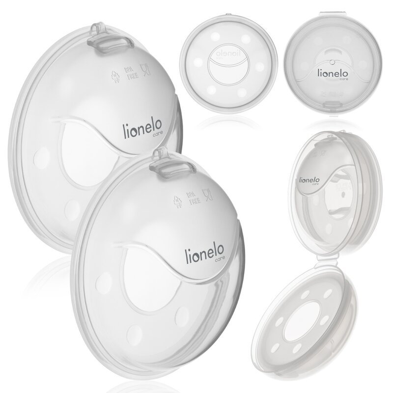 Colector de lapte, Lionelo, Milky, 2 buc, Se potriveste tuturor sutienelor, Cutie depozitare igienica inclusa, Fara bisfenol A, Capacitate 40 ml, Transparent