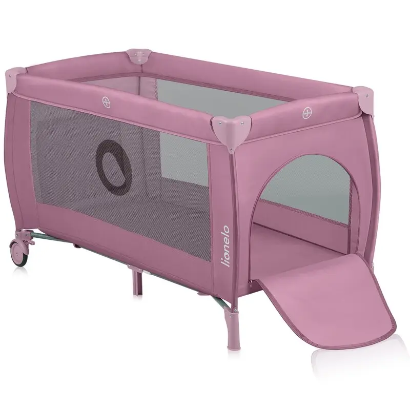 Patut pliant, Lionelo, Stefi Plus, Cu doua nivele, Cu intrare laterala cu fermoar, 2 roti, 120 x 60 cm, Conform cu standardul european de securitate EN 716, Roz