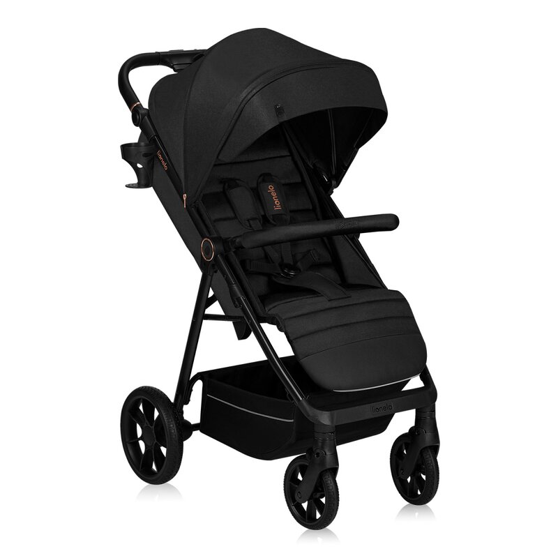Carucior sport, Lionelo, Mira, Maner reglabil in 5 pozitii, Spatar si suport de picioare reglabile, Plasa de tantari si suport biberon incluse, Pana la 22 kg, 6 luni+, Conform cu EN1888-1, EN1888-2, Testare SGS, Negru