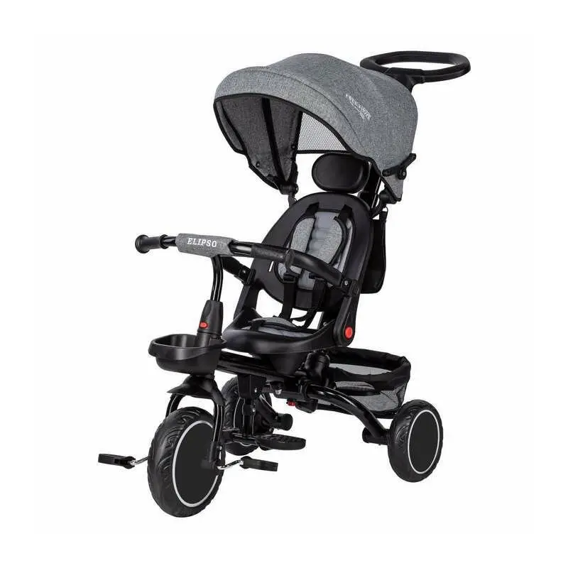 Tricicleta copii, Elipso, Free2Move, Cu sezut rotativ 360 grade, Reglabil, Roti EVA, Mecanism de pedalare libera, Grey