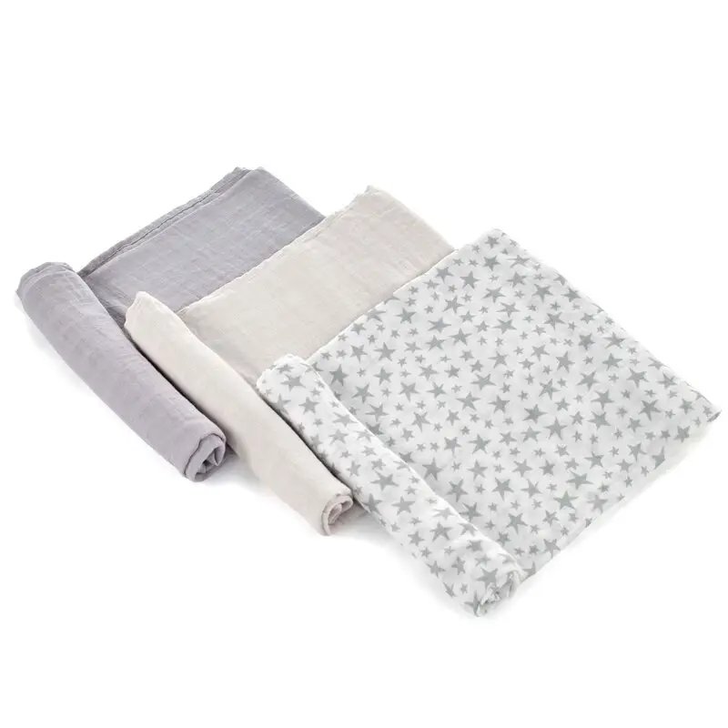 Set 3 scutece, Jane, Din muselina de bambus, Hipoalergenice, 80 x 80 cm, Star