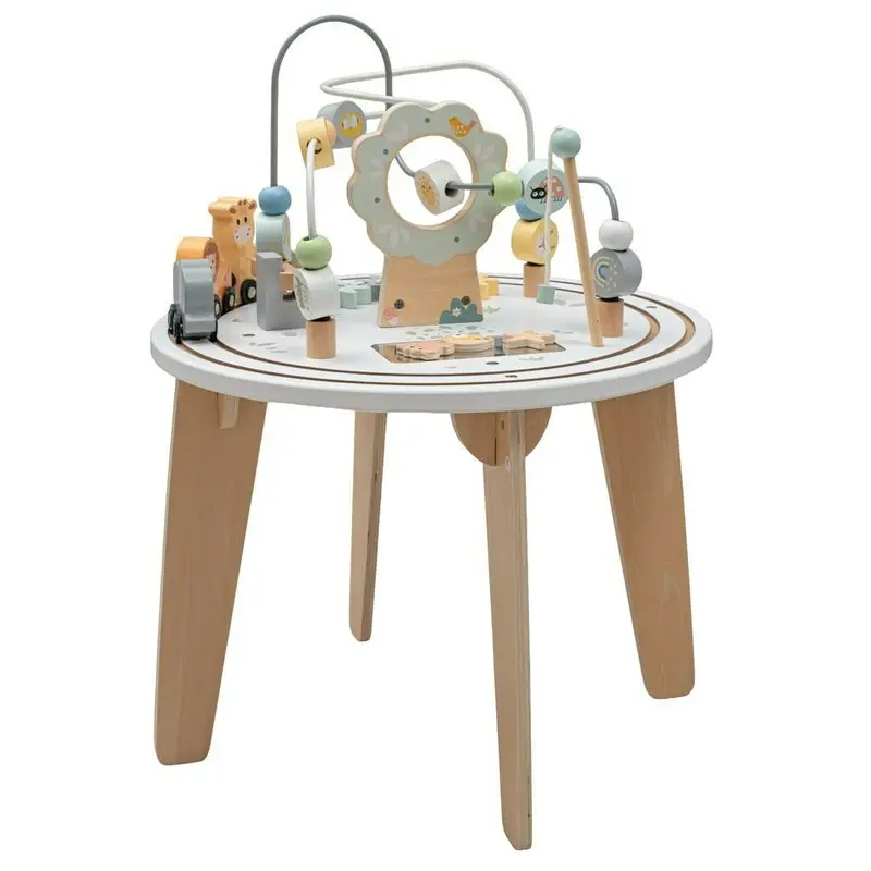 Masuta Montessori cu activitati, Baby Mix, Cu multiple activitati, Dezvolta coordonarea ochi-mana, Din lemn, 40 × 40 × 54 cm, 18 luni+, Multicolor