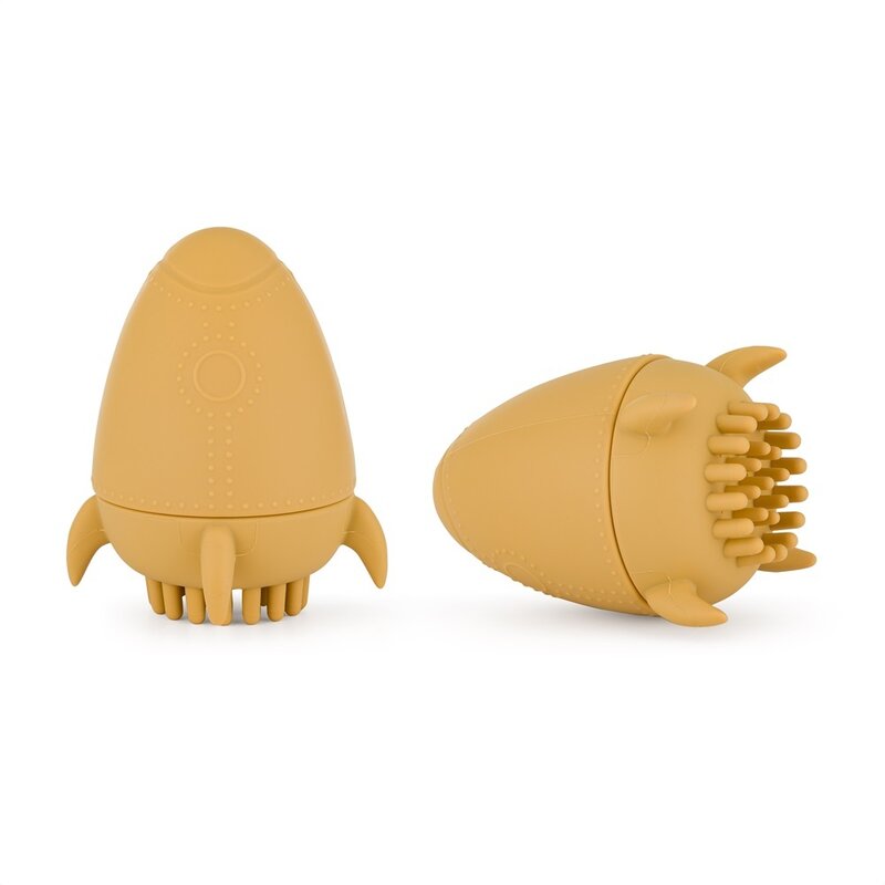 Jucarie pentru baie, Petite&Mars, Splashy Rocket, Din silicon, Fara BPA, 6 luni+, 11x7.5x7.5 cm, Ocru