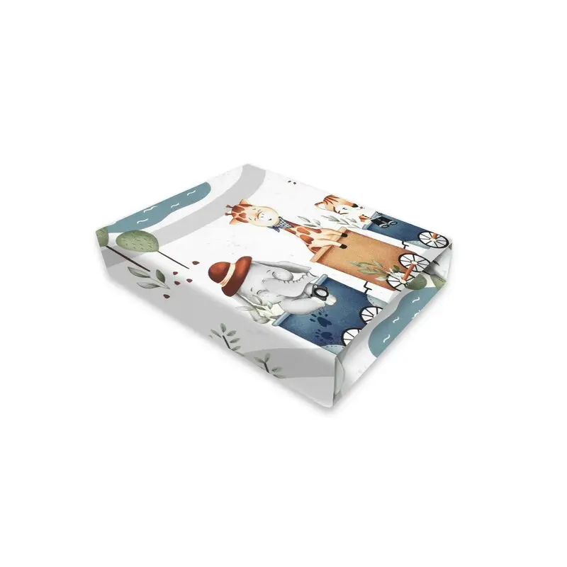 Cearceaf cu elastic, MimiNu, Pentru patut 120X60 cm, Din bumbac certificat Oeko Tex Standard 100, Design, Zoo in train
