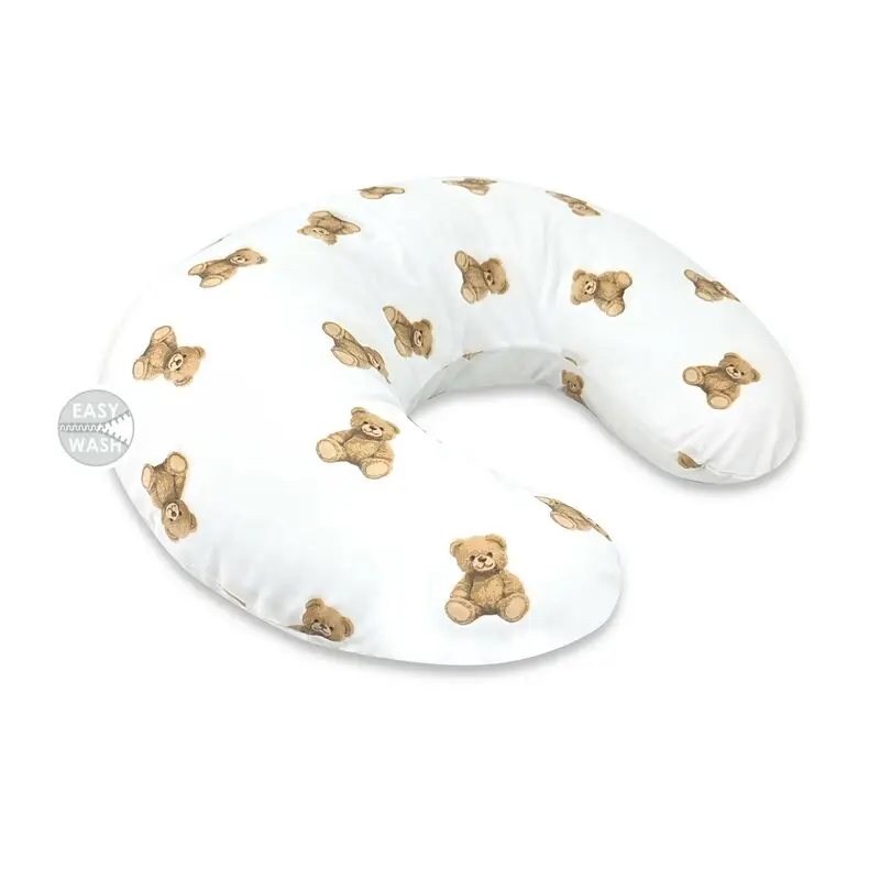 Perna pentru alaptat, Qmini, Din bumbac certificat Oeko Tex Standard 100, Cu husa detasabila, Cu fermoar securizat, Circumferinta 155 cm, Teddy Toys