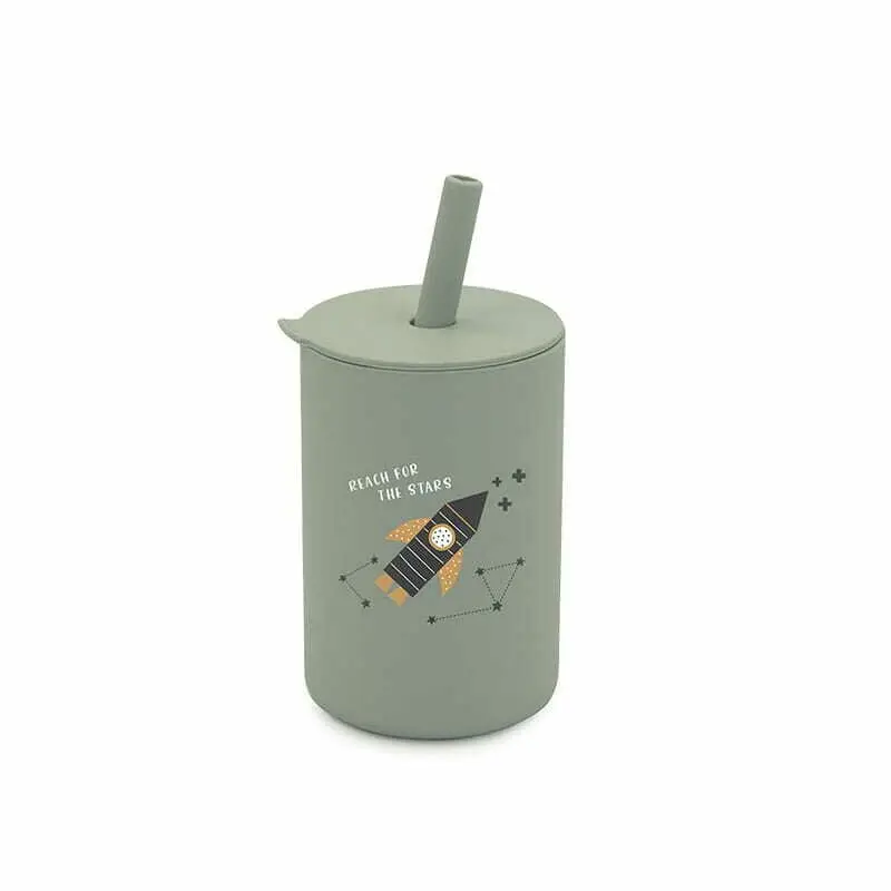 Cana din silicon, Bocioland, Cu pai, 150 ml, Fara BPA, 6 luni+, Rocket