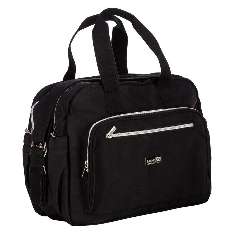 Geanta pentru scutece, FreeON, Style, Impermbeabila, Cu multiple buzunare, Dimensiune compacta, 39x32x18 cm, Black
