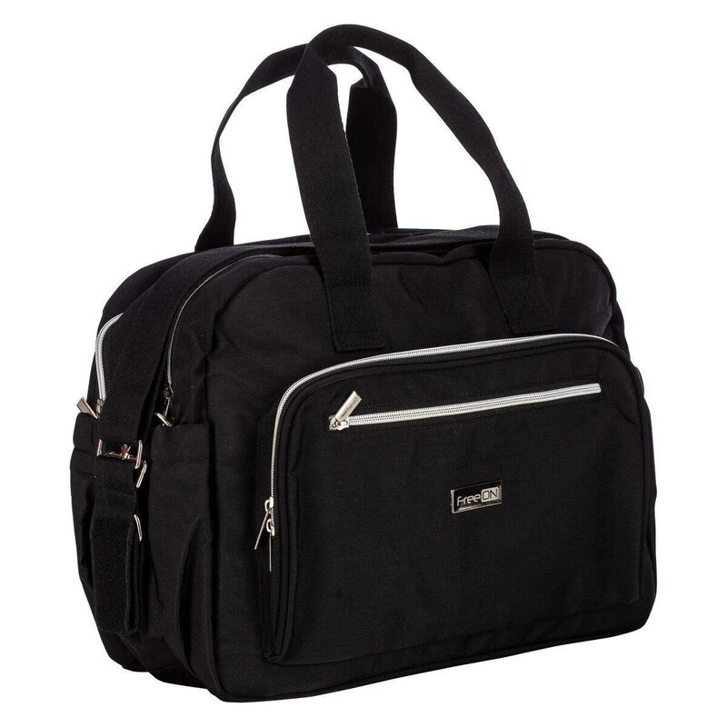 Geanta pentru scutece, FreeON, Style, Impermbeabila, Cu multiple buzunare, Dimensiune compacta, 39x32x18 cm, Black