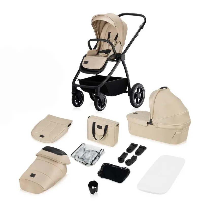 Carucior 2 in 1, Lionelo, Meril, Cu landou si scaun cu dimensiune XL, Reversibil, Cu sistem de ventilatie 3D, Cu accesorii, Pana la 22 kg, De la nastere, Conform cu EN1888-1 EN1888-2, EN1466, Bej