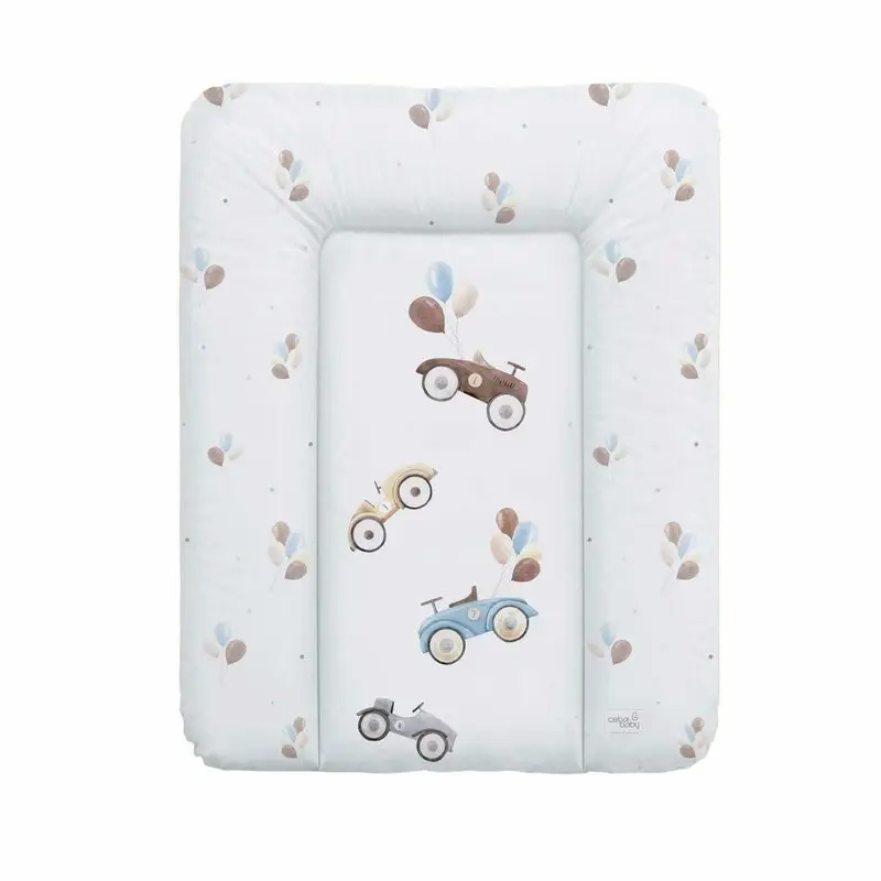 Saltea de infasat, Ceba Baby moale Retro Cars, Fara ftalati, 70 x 50 cm, Alb/Bej
