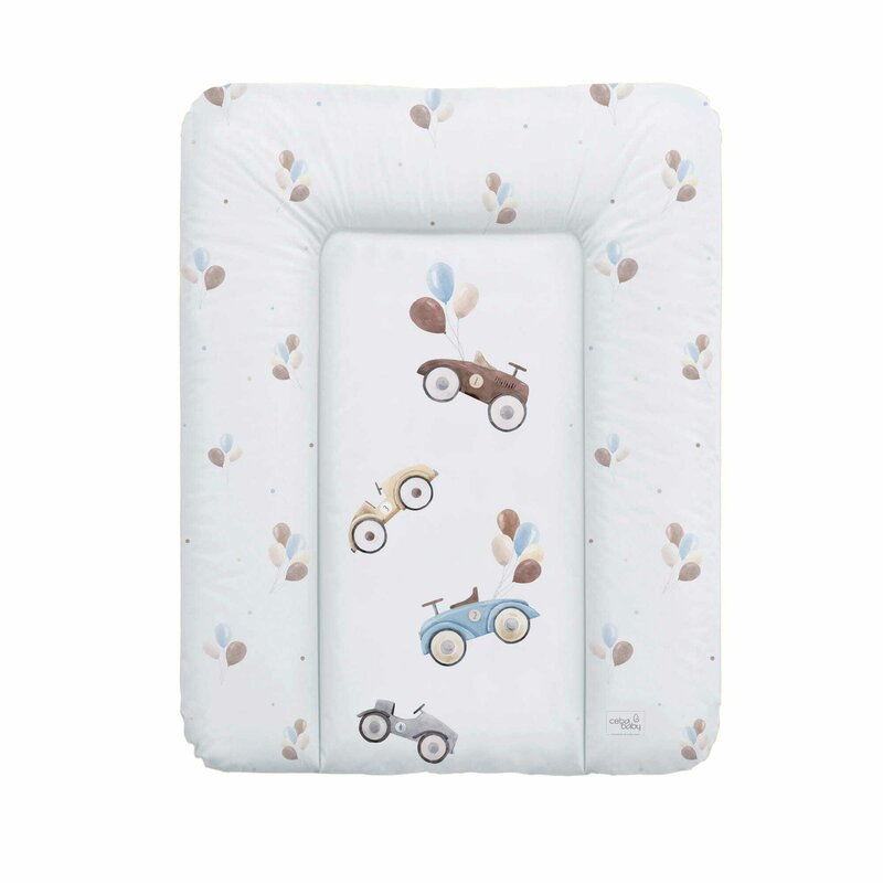 Saltea de infasat, Ceba Baby moale Retro Cars, Fara ftalati, 70 x 50 cm, Alb/Bej