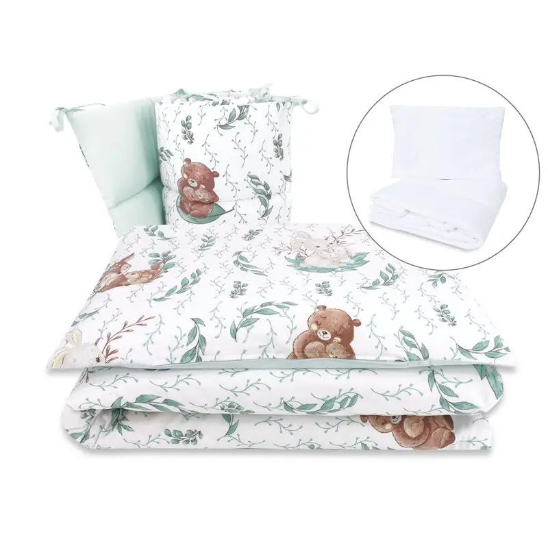 Lenjerie patut cu 5 piese, MimiNu, Pentru patut 120x60 cm, Cu pilota si perna, Din bumbac certificat Oeko Tex Standard 100, Lulu Natural