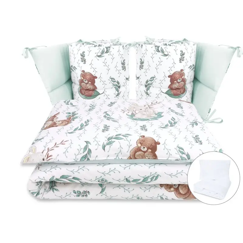 Lenjerie patut cu 6 piese, MimiNu, Pentru patut 120x60 cm, Cu pilota si perna, Cu doua aparatori laterale, Din bumbac certificat Oeko Tex Standard 100, Lulu Natural