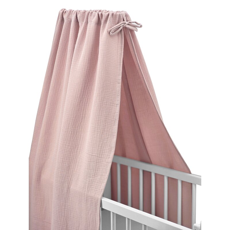 Baldachin, Qmini, Pentru patut, leagan, Din muselina dubla 145x200 cm, Material certificat Oeko Tex Standard 100, Powder Pink